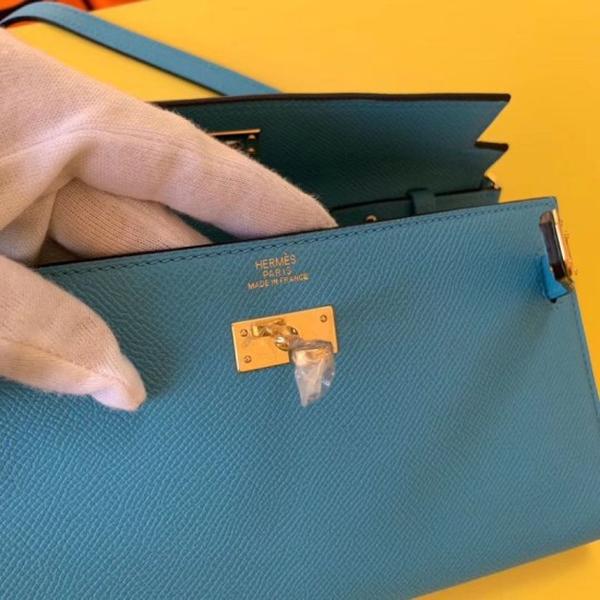 Top Replica Hermes Kelly Classique To Go Wallet Epsom Blue