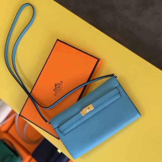 Top Replica Hermes Kelly Classique To Go Wallet Epsom Blue