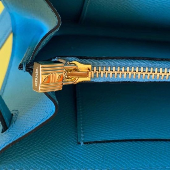 Top Replica Hermes Kelly Classique To Go Wallet Epsom Blue