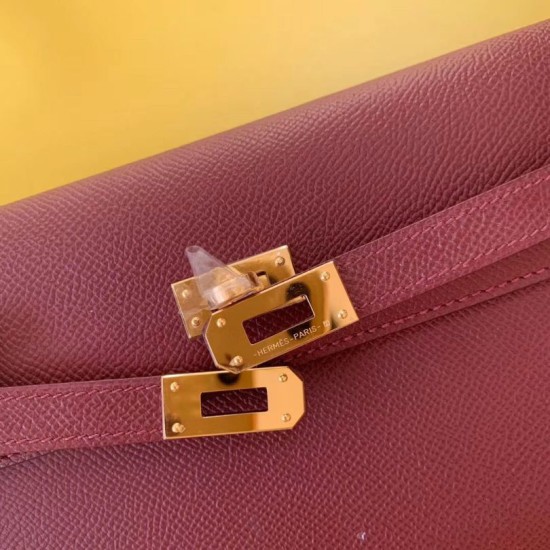 Top Replica Hermes Kelly Classique To Go Wallet Epsom Burgundy