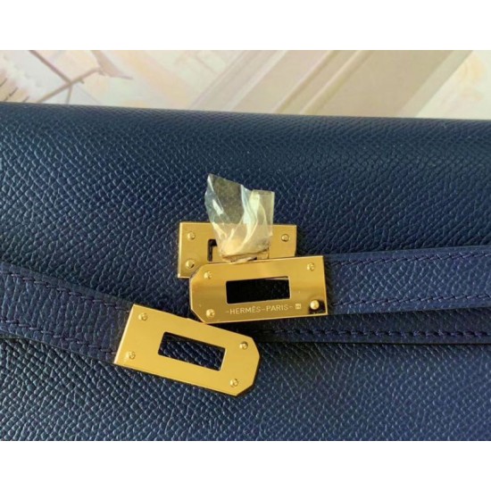 Top Replica Hermes Kelly Classique To Go Wallet Epsom Dark Blue