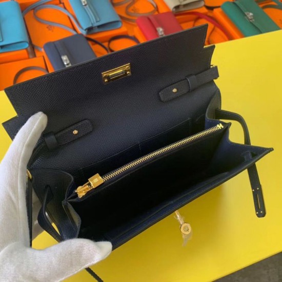 Top Replica Hermes Kelly Classique To Go Wallet Epsom Dark Blue