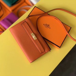 Top Replica Hermes Kelly Classique To Go Wallet Epsom Orange