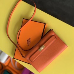 Top Replica Hermes Kelly Classique To Go Wallet Epsom Orange