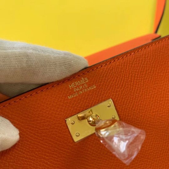 Top Replica Hermes Kelly Classique To Go Wallet Epsom Orange
