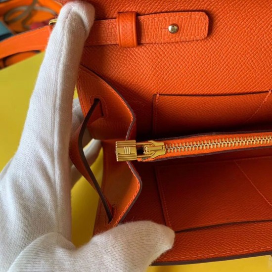 Top Replica Hermes Kelly Classique To Go Wallet Epsom Orange
