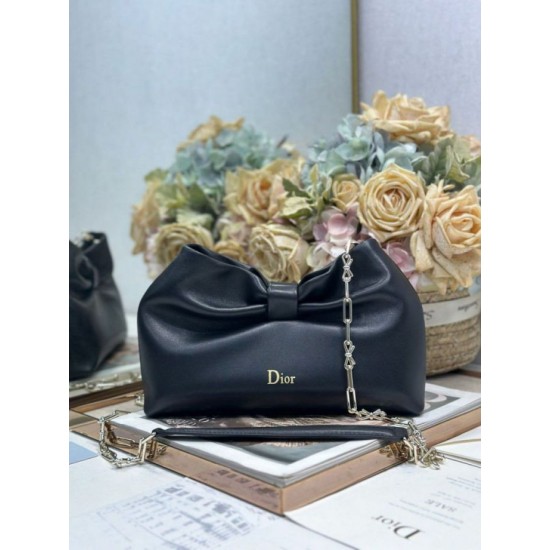 Super Clone Replica Dior Bow Bag with Black Bow and Gold-Finish Metal Top Replica Dior Bow Bag with Black Bow and Gold-Finish Metal