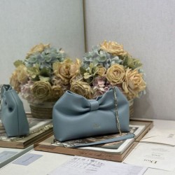 Top Replica Dior Bow Bag with Blue Bow and Gold-Finish Metal