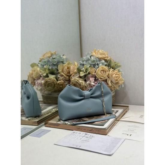 Super Clone Replica Dior Bow Bag with Blue Bow and Gold-Finish Metal Top Replica Dior Bow Bag with Blue Bow and Gold-Finish Metal