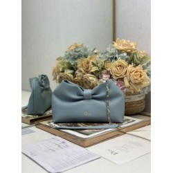 Top Replica Dior Bow Bag with Blue Bow and Gold-Finish Metal