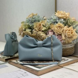 Top Replica Dior Bow Bag with Blue Bow and Gold-Finish Metal