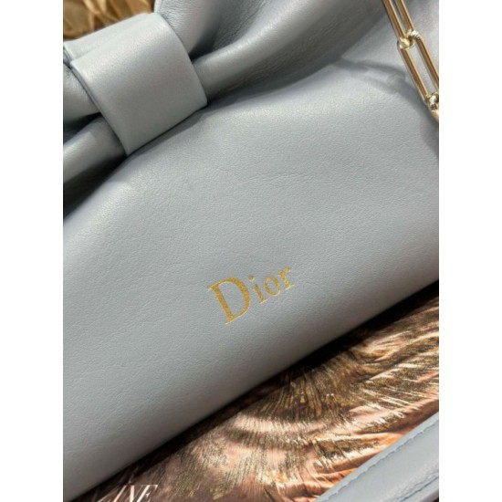 Super Clone Replica Dior Bow Bag with Blue Bow and Gold-Finish Metal Top Replica Dior Bow Bag with Blue Bow and Gold-Finish Metal