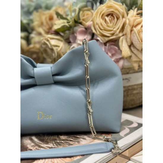 Super Clone Replica Dior Bow Bag with Blue Bow and Gold-Finish Metal Top Replica Dior Bow Bag with Blue Bow and Gold-Finish Metal