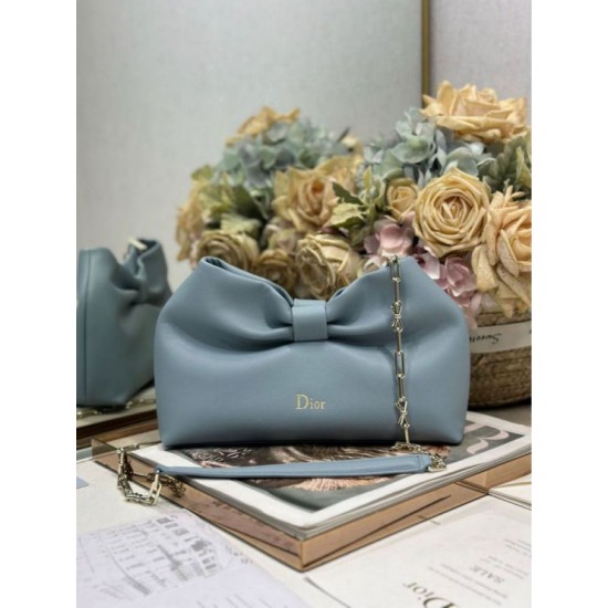 Super Clone Replica Dior Bow Bag with Blue Bow and Gold-Finish Metal Top Replica Dior Bow Bag with Blue Bow and Gold-Finish Metal