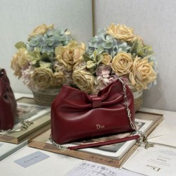 Top Replica Dior Bow Bag with Claret Bow and Gold-Finish Metal