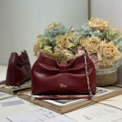 Top Replica Dior Bow Bag with Claret Bow and Gold-Finish Metal