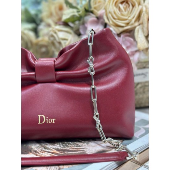Super Clone Replica Dior Bow Bag with Claret Bow and Gold-Finish Metal Top Replica Dior Bow Bag with Claret Bow and Gold-Finish Metal