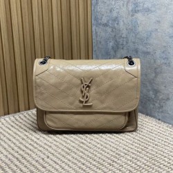 Top Replica Vintage YSL Saint Laurent Niki Medium Crossbody Bag in Waxed and Oiled Leather, Apricot