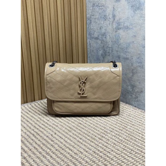 Super Clone Replica Vintage YSL Saint Laurent Niki Medium Crossbody Bag in Waxed and Oiled Leather, Apricot Top Replica Vintage YSL Saint Laurent Niki Medium Crossbody Bag in Waxed and Oiled Leather, Apricot