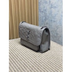 Top Replica Vintage YSL Saint Laurent Niki Medium Crossbody Bag in Waxed and Oiled Leather, Gray