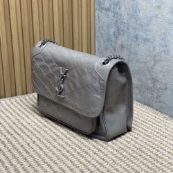 Top Replica Vintage YSL Saint Laurent Niki Medium Crossbody Bag in Waxed and Oiled Leather, Gray