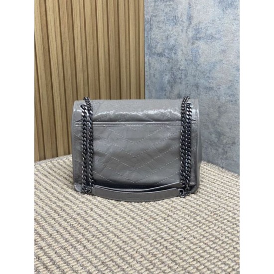 Super Clone Replica Vintage YSL Saint Laurent Niki Medium Crossbody Bag in Waxed and Oiled Leather, Gray Top Replica Vintage YSL Saint Laurent Niki Medium Crossbody Bag in Waxed and Oiled Leather, Gray