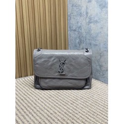 Top Replica Vintage YSL Saint Laurent Niki Medium Crossbody Bag in Waxed and Oiled Leather, Gray