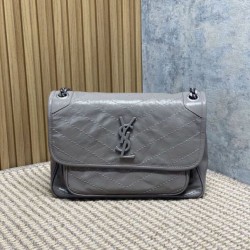 Top Replica Vintage YSL Saint Laurent Niki Medium Crossbody Bag in Waxed and Oiled Leather, Gray