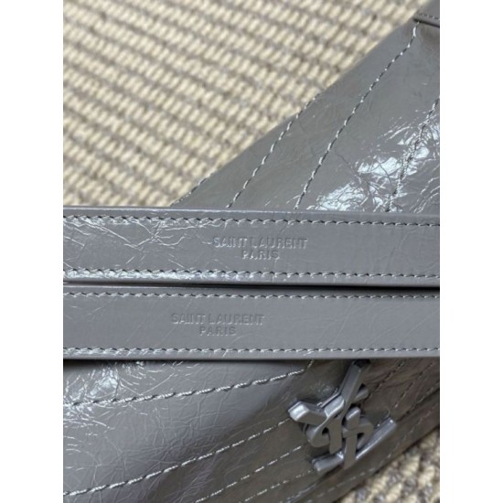 Super Clone Replica Vintage YSL Saint Laurent Niki Medium Crossbody Bag in Waxed and Oiled Leather, Gray Top Replica Vintage YSL Saint Laurent Niki Medium Crossbody Bag in Waxed and Oiled Leather, Gray
