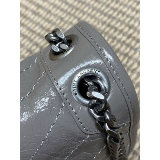 Super Clone Replica Vintage YSL Saint Laurent Niki Medium Crossbody Bag in Waxed and Oiled Leather, Gray Top Replica Vintage YSL Saint Laurent Niki Medium Crossbody Bag in Waxed and Oiled Leather, Gray