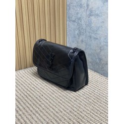 Super Clone Replica Vintage YSL Saint Laurent Niki Medium Crossbody Bag in Waxed and Oiled Leather, Black Top Replica Vintage YSL Saint Laurent Niki Medium Crossbody Bag in Waxed and Oiled Leather, Black