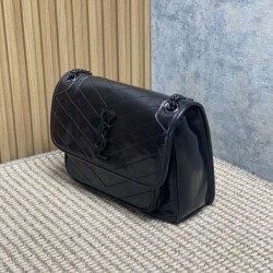 Top Replica Vintage YSL Saint Laurent Niki Medium Crossbody Bag in Waxed and Oiled Leather, Black