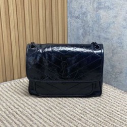 Top Replica Vintage YSL Saint Laurent Niki Medium Crossbody Bag in Waxed and Oiled Leather, Black