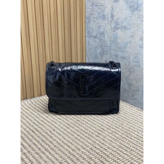 Super Clone Replica Vintage YSL Saint Laurent Niki Medium Crossbody Bag in Waxed and Oiled Leather, Black Top Replica Vintage YSL Saint Laurent Niki Medium Crossbody Bag in Waxed and Oiled Leather, Black
