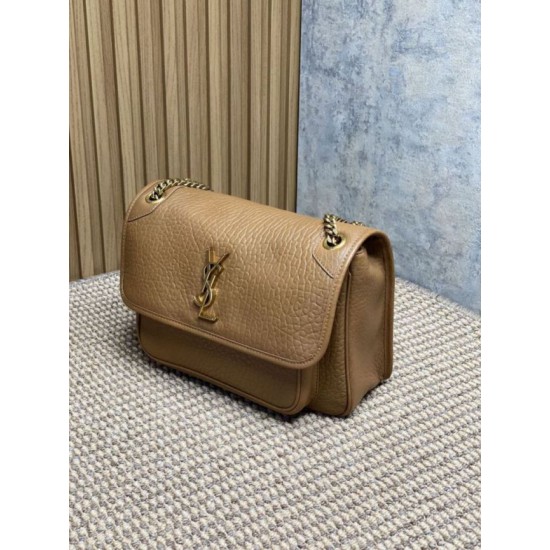 Super Clone Replica YSL Saint Laurent Niki Medium/Large shoulder bag in grained lambskin, brown Top Replica YSL Saint Laurent Niki Medium/Large shoulder bag in grained lambskin, brown
