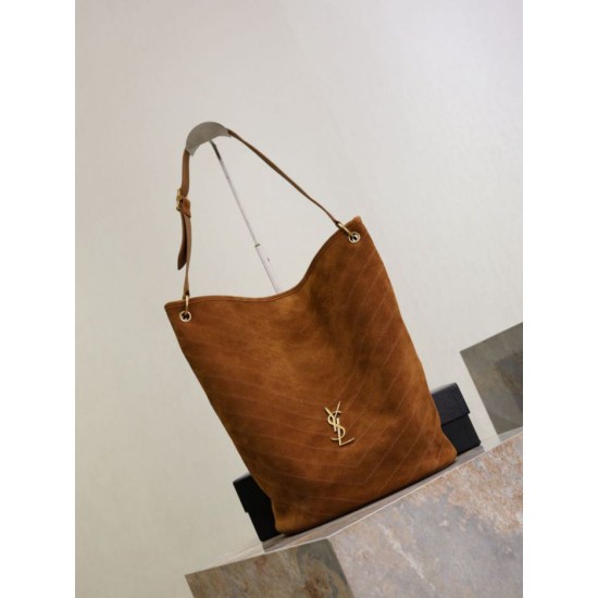Top Replica YSL Saint Laurent Niki soft bucket bag in suede, caramel