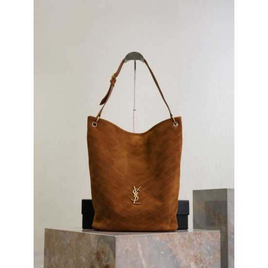 Top Replica YSL Saint Laurent Niki soft bucket bag in suede, caramel