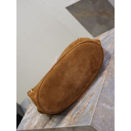 Top Replica YSL Saint Laurent Niki soft bucket bag in suede, caramel