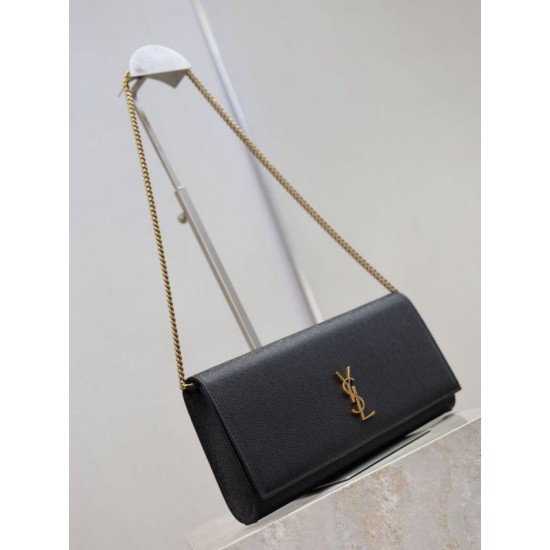 Super Clone Replica YSL Saint Laurent Kate clutch bag in grained leather, black Top Replica YSL Saint Laurent Kate clutch bag in grained leather, black