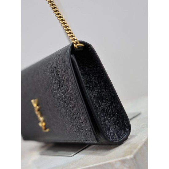 Super Clone Replica YSL Saint Laurent Kate clutch bag in grained leather, black Top Replica YSL Saint Laurent Kate clutch bag in grained leather, black