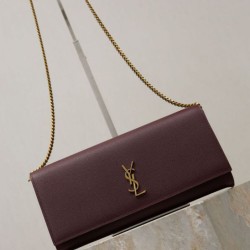 Top Replica YSL Saint Laurent Kate clutch bag in grained leather, brown