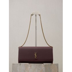 Top Replica YSL Saint Laurent Kate clutch bag in grained leather, brown