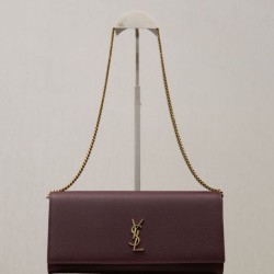 Top Replica YSL Saint Laurent Kate clutch bag in grained leather, brown