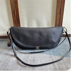 Top Replica Celine Halfmoon Soft Triomphe bag in soft, shiny lambskin, black