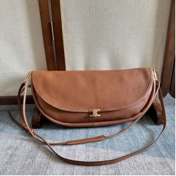 Top Replica Celine Halfmoon Soft Triomphe bag in soft, shiny lambskin, brown