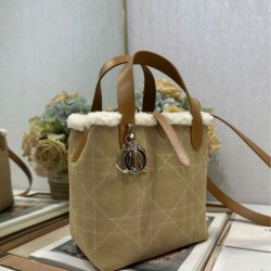 Top Replica DiorAlps small/medium tote bags Dior Toujours Vertical with Macrocannage stitching and Apricot wool trim
