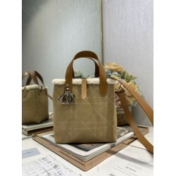 Top Replica DiorAlps small/medium tote bags Dior Toujours Vertical with Macrocannage stitching and Apricot wool trim