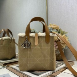 Top Replica DiorAlps small/medium tote bags Dior Toujours Vertical with Macrocannage stitching and Apricot wool trim