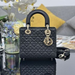 Top Replica Dior Cannage Lucky Star Studded Mini Lady Dior Bag with D.I.O.R. Charms Black