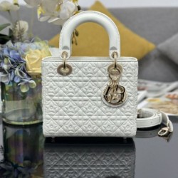 Top Replica Dior Cannage Lucky Star Studded Mini Lady Dior Bag with D.I.O.R. Charms, White